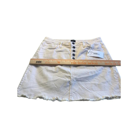 Button Down A-Line Skirt Ecru JustBlack Womens L Denim Frayed Hem Pockets - Picture 7 of 9